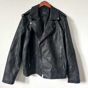 Black leather biker jacket